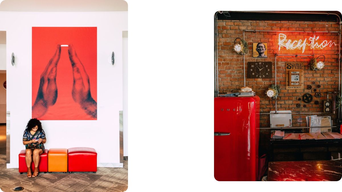 Сочетание красного и оранжевого цветов в интерьере