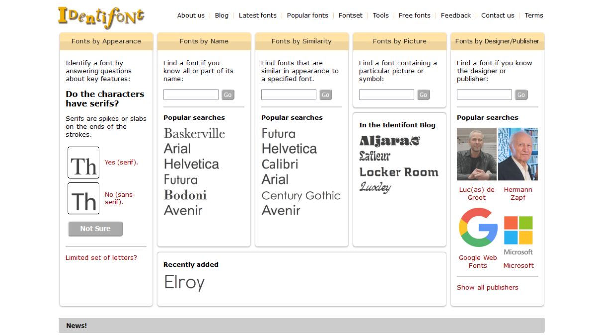 Стартовая страница Identifont