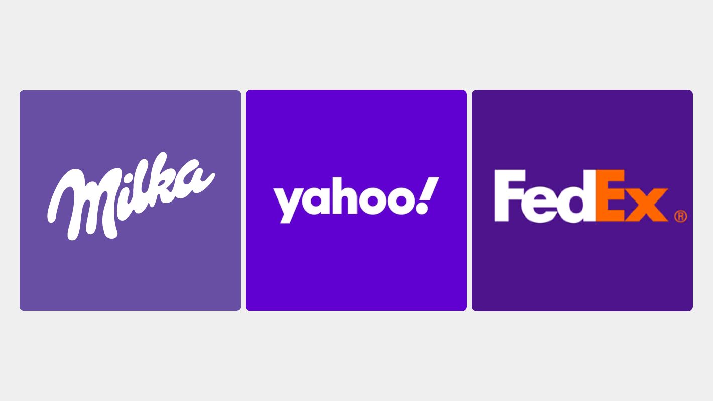 Использование фиолетового цвета в логотипах Milka, yahoo!, FedEx
