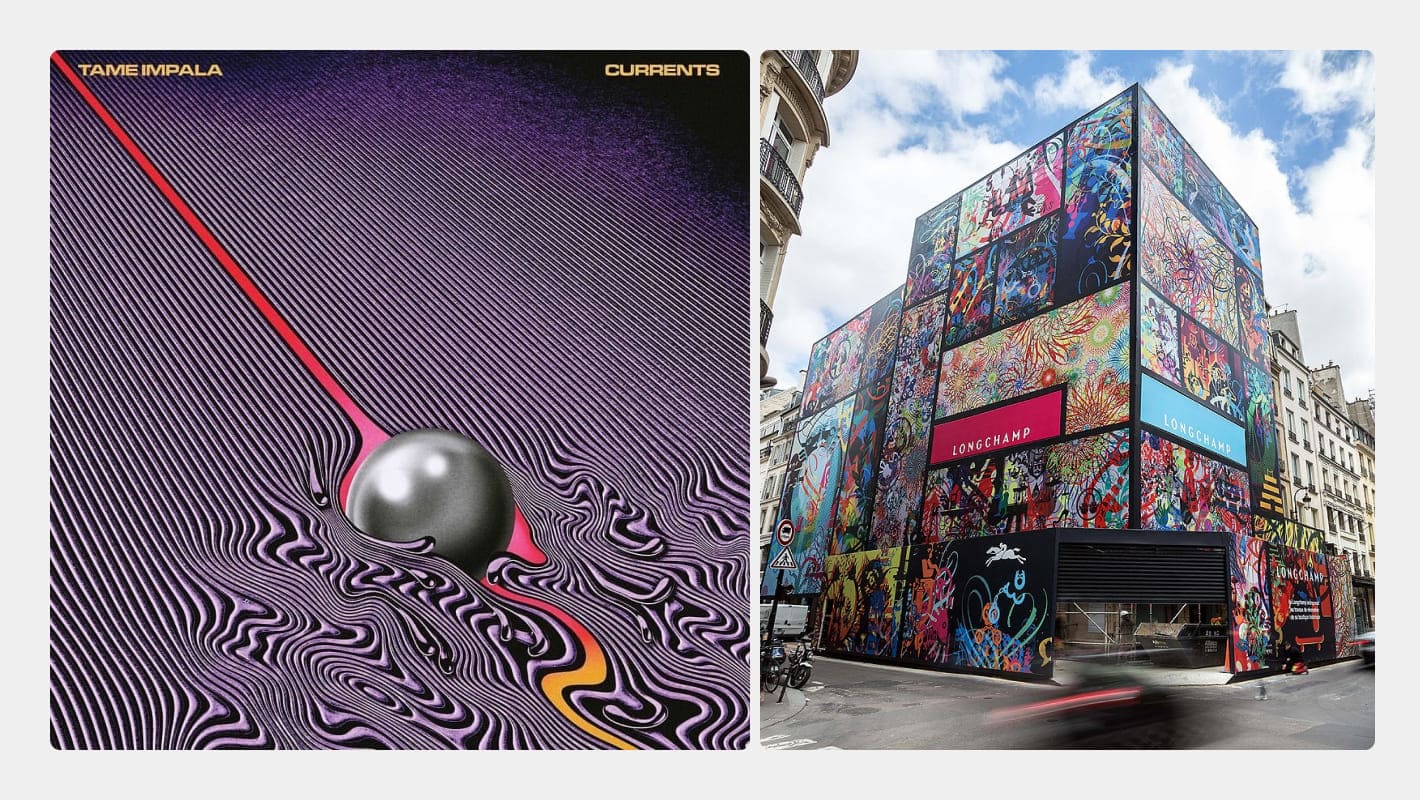Обложка альбома Currents Tame Impala и арт-проект Mindscapes как примеры психоделического стиля