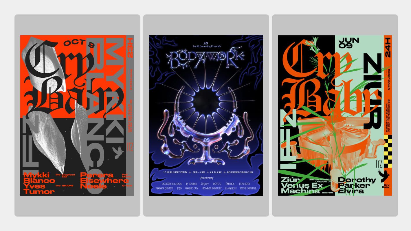 Плакаты Cry Baby Anja Kaiserи плакат Body Work Kushagra Gupta Lucid Dreaming как примеры стиля готика