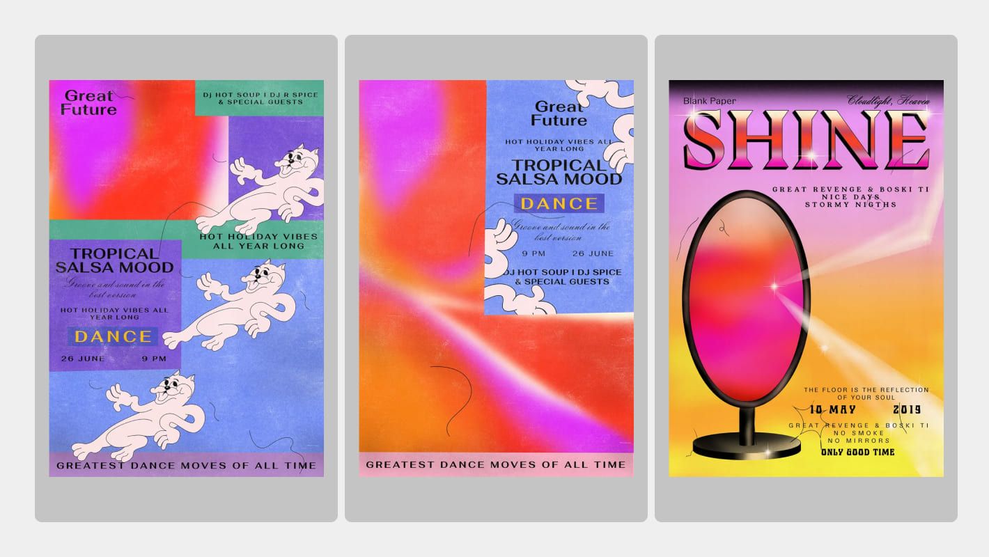 Плакаты Tropical Salsa Mood и Shine Natalia Pawlak как примеры стиля китч