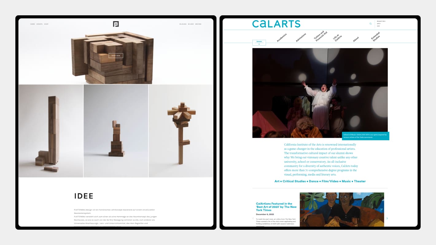 Сайты plattenbau и CalArts Eye Institute как примеры стиля брутализм