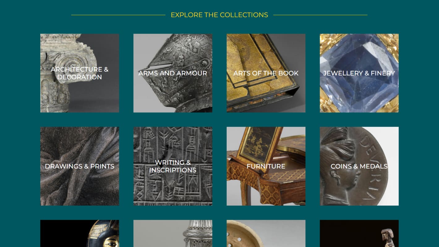 Выбор раздела на сайте Музея Лувра
