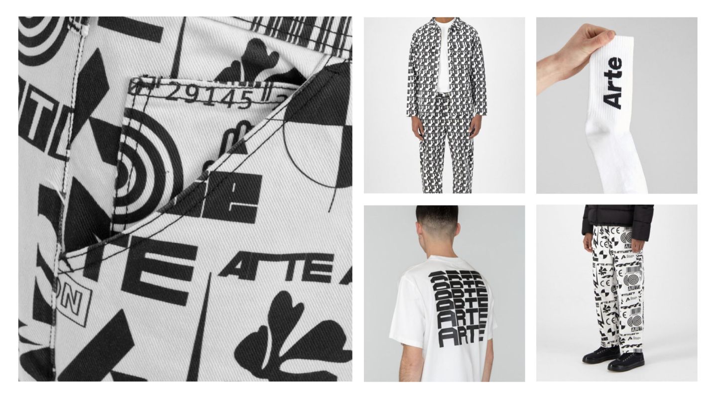 Типографический паттерн в мерче бренда одежды Arte