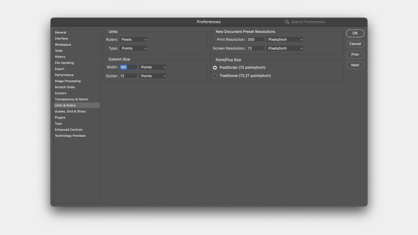 Единицы измерения Photoshop