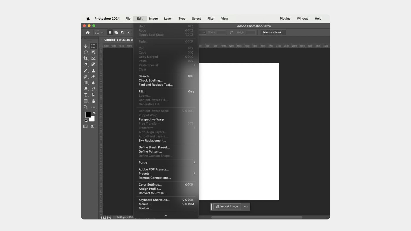 Основное меню Photoshop