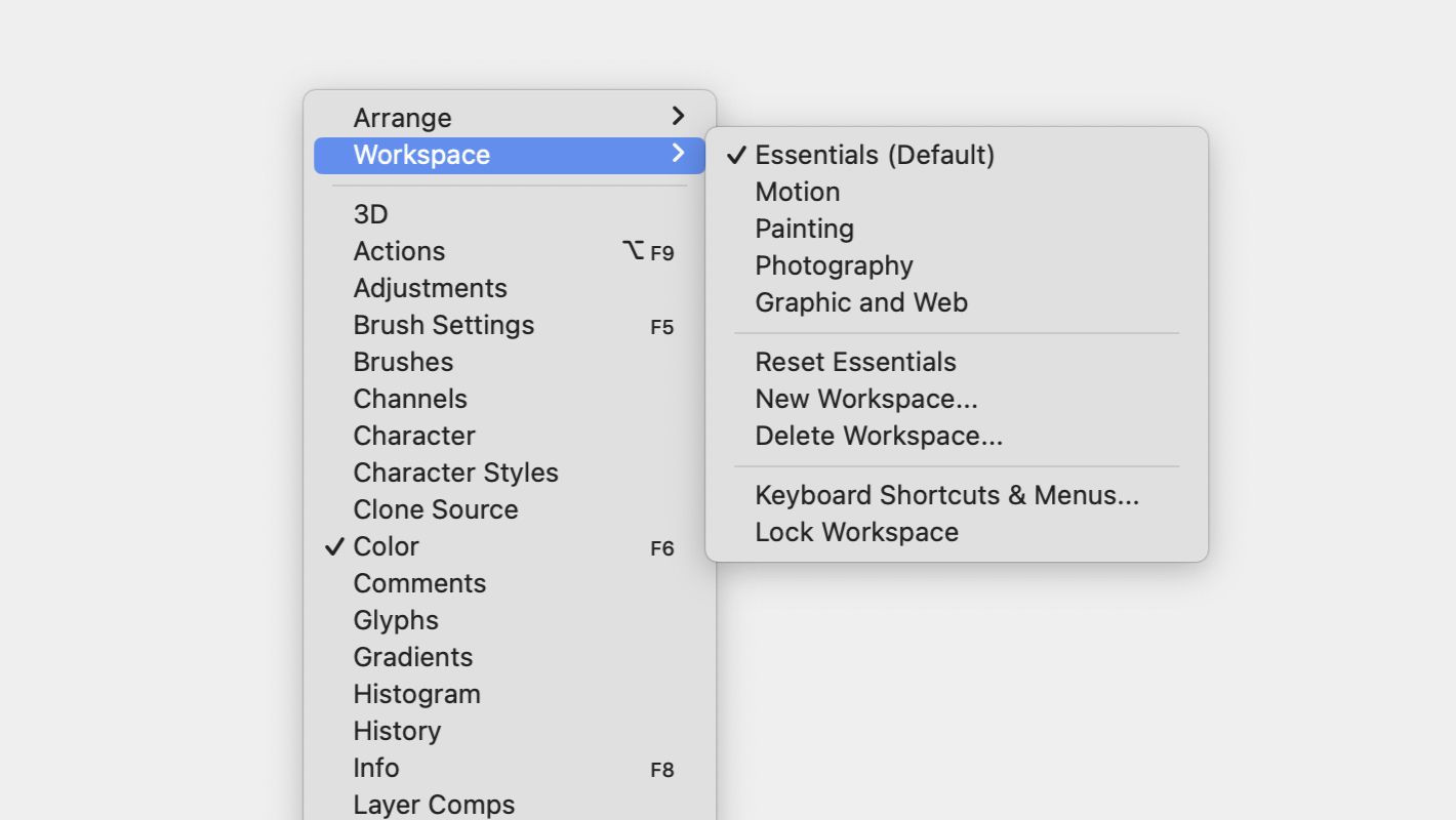 Рабочие пространства Photoshop