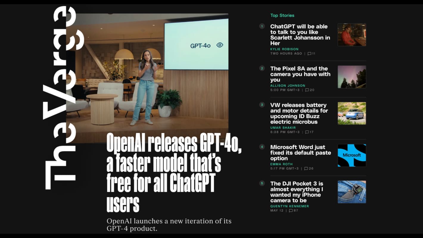 The Verge. Шрифты Poly Sans, Manuka, FK Roman